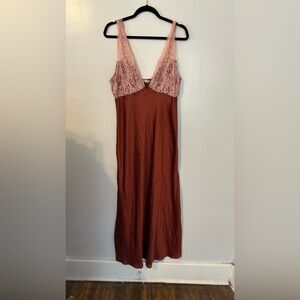 Free People Pink and Brown Lace Dress